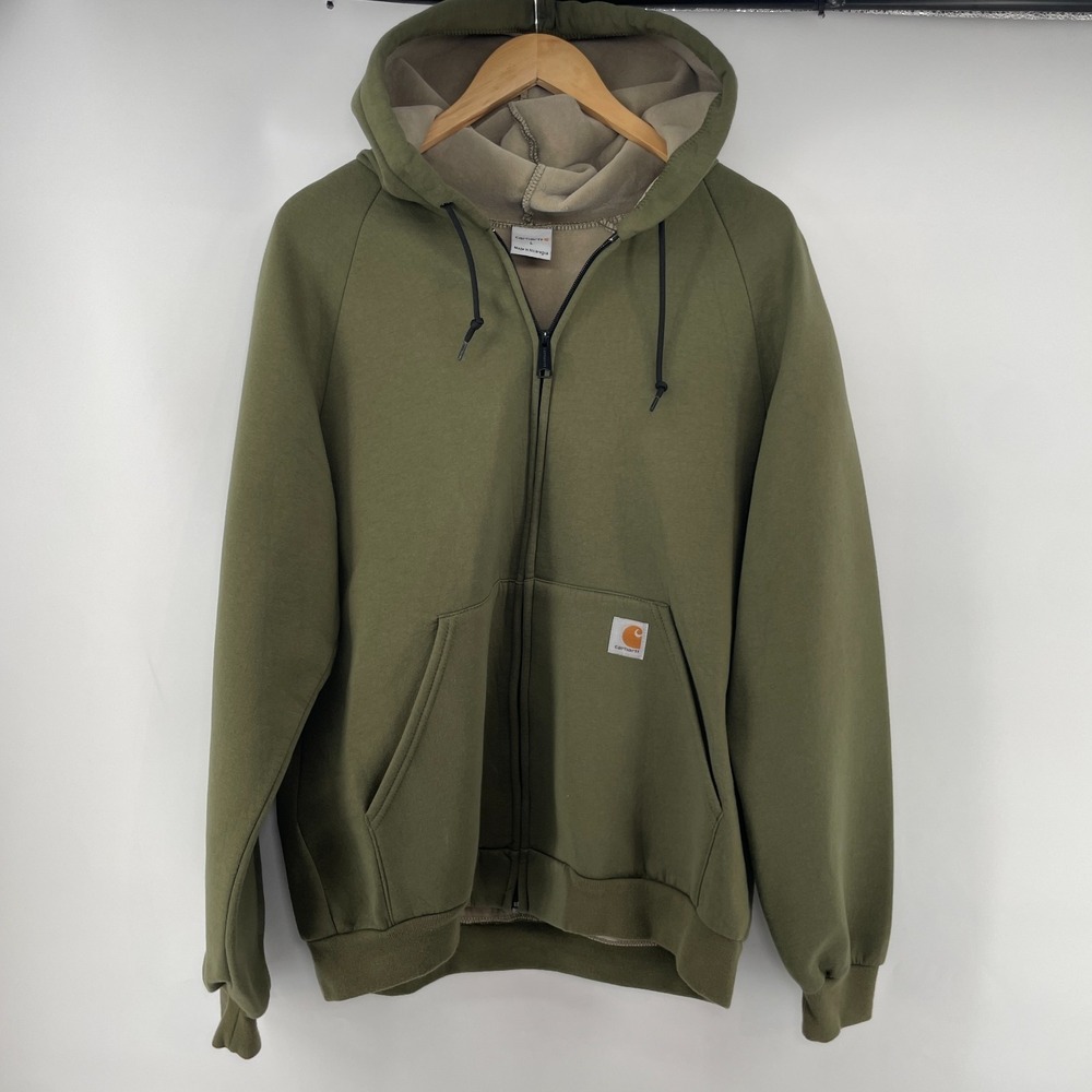 Carhartt Sweatshirt Jacket Men L‎ Full Zip Fleece Lined Hooded Green 100465 301